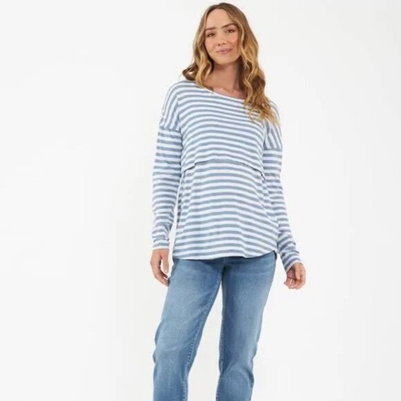 Ripe Maternity Lionel Long Sleeve Nursing Tee Petrol Shirt top White Size XS M - Picture 3 of 15